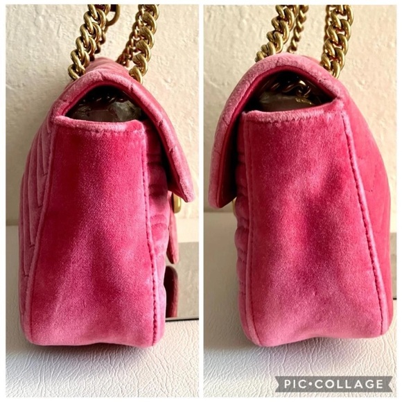 Gucci Fuchsia Velvet Shoulder Bag with Gold Accents - Picture 13 of 16